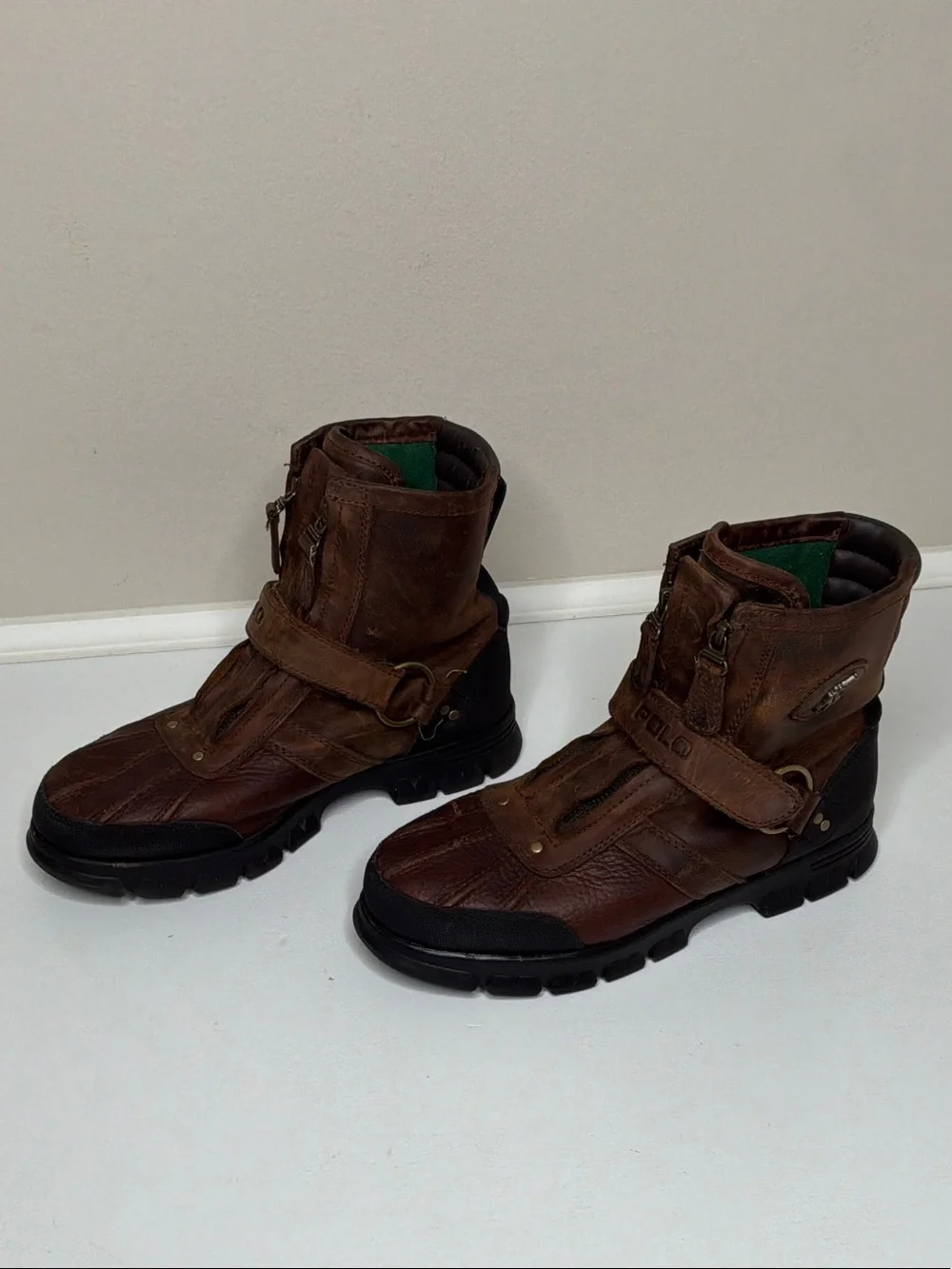 Polo Ralph Lauren Conquest Hi lll Duck Boots Zip 7.5 D Brown Leather Men's Boots